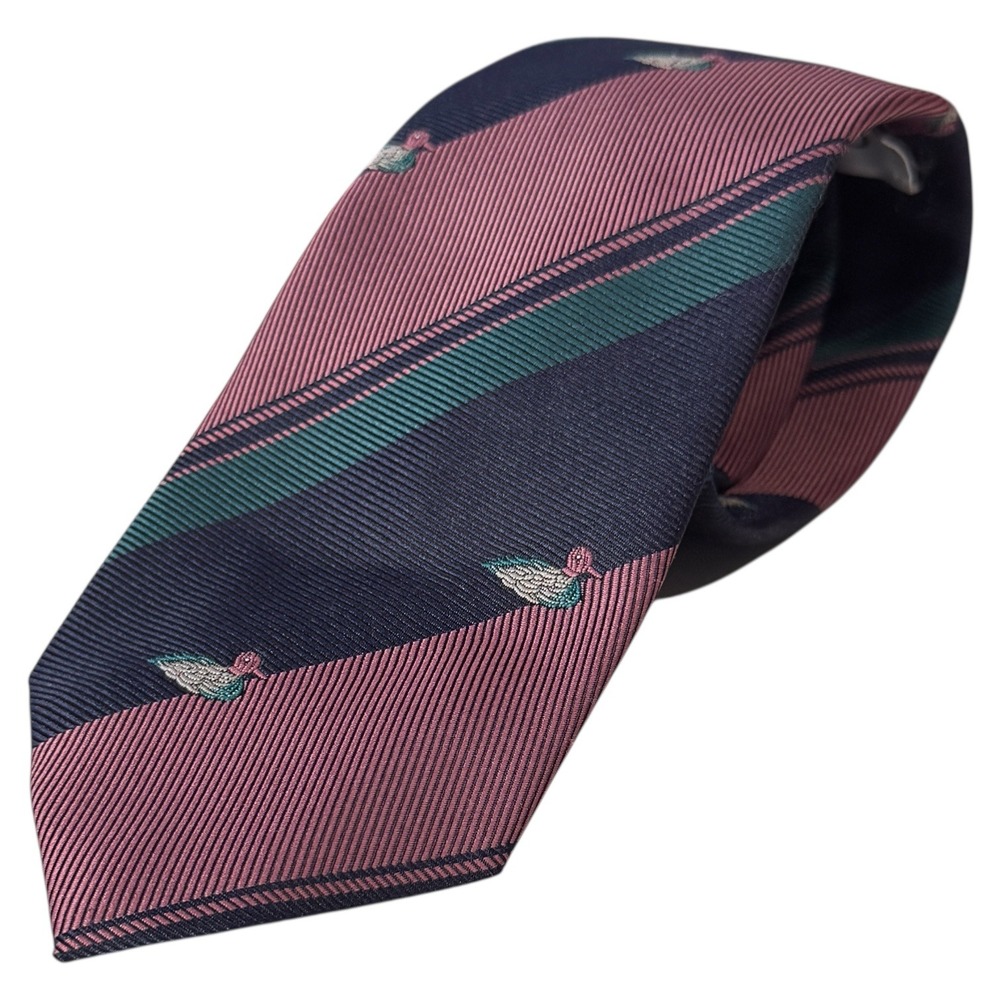 Oakton Striped‎ Necktie Duck Motif Pink Blue Green Career Style